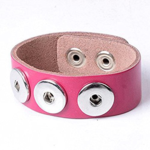 Pack of 2 3-SNAP Pink Color Leather Snap Bracelet for 18mm Interchangeable Snap Jewelry