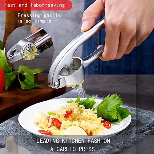 Garlic Press, KITHELP garlic Crusher With Silicone Roller Peeler - Professional Grade, Clean Brush, Dishwasher safe, Rust-proof, Stainless Steel Mincer - Thumbnail 5