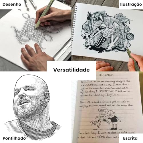 Kit 12 Canetas Nanquim Profissional para Desenho, Ilustração, Mangá e Line Art Desenho Técnico Artístico Lettering Brush Projetos Sakura Caligrafia Preto Premium