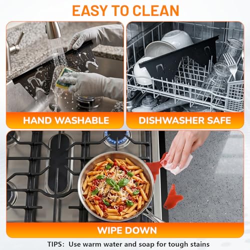 Stainless Steel Stove Gap Covers,Stove Gap Filler, Range Trim Kit, Stove Gap Guards, Heat Resistant and Easy to Clean, Easy retractable Length 13.8" to 27.5", Width 0.79",Black(2PCS)