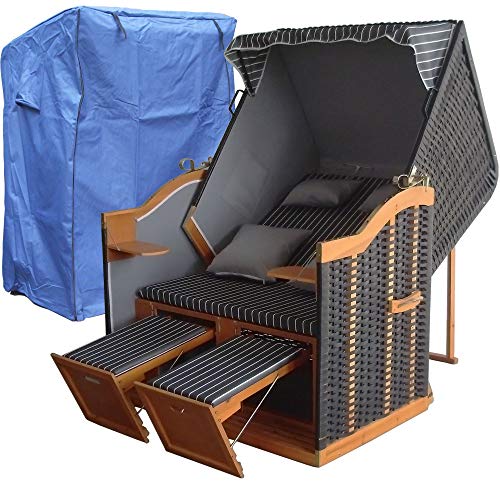 XINRO® XL Volllieger Strandkorb Ostsee – anthrazit, schwarzes Polyrattan – XY-71-118cm breit – inkl. Strandkorbhülle…