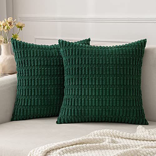 Photo 1 of MIULEE Pack of 2 Dark Green Corduroy Decorative Pillow Covers 24x24 Inch Soft Boho Striped Throw Pillow Covers Modern Farmhouse Home Decor for Sofa Living Room Couch Bed