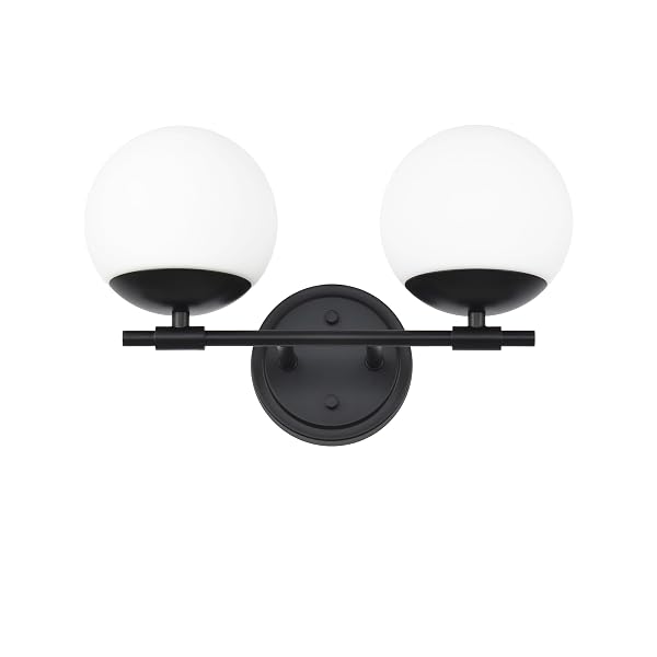 NTSUNXEKO BLACK BATHROOM VANITY LIGHT FIXTURES, 2 LIGHT GLOBE WALL SCONCE LIGHTING OVER MIRROR, MODERN VANITY LIGHTS FOR BATHROOM, MIRROR CABINETS HALLWAY STAIRS, STANDARD E26 BASE, MATTE BLACK