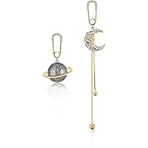 Sylph Celestial Earrings for Women, Asymmetrical Moon Star Saturn Dangle Drop Earring Planet Space Galaxy Jewelry Gifts for Everyday Wear