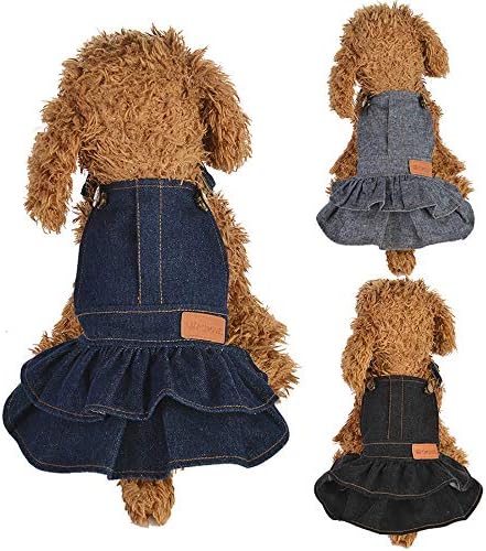 MomentDAY Dog Puppy Dress Cat Pure Solid Color Denim Dress Bib Pants Denim Skirt Jacket Pet Dog Clothes Apparels Jeans Jumpsuits XS-XL