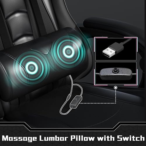 Yaheetech Gaming Chair, Video Game Chair with Massage Lumbar Support and Footrest Height Adjustable Ergonomic Computer Chair with Swivel Seat and Headrest, Full Black