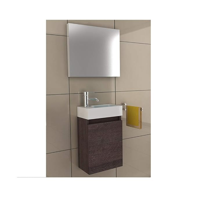 bad1a Waschbeckenunterschrank Badezimmer Möbel-Set 40x22 cm in Alamo Eiche, Waschplatz aus Mineralguss für kleines Gästebad v