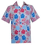 Alvish Hawaiian Shirt 37 Mens Flamingo Leaf Print Beach Aloha Party Grey XL