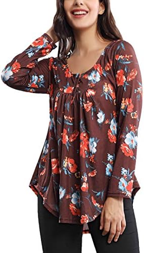 Bzonly Womens Blouses Long Sleeve Floral Print Tunic Tops Button Up Casual Shirts