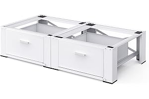 Matalde 29" Washer and Dryer Pedestals with Drawer- Laundry Pedestal Stand for Washer and Dryer – Set of 2,Alloy Steel Washing Machine Stand Raiser, washer dryer pedestal 14.3'' Height White