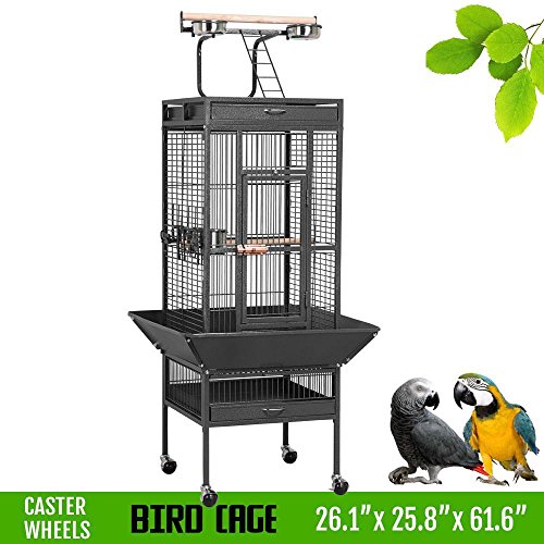 Yaheetech Wrought Iron Select Pet Bird Cage Play Top Parrot Cockatiel Cockatoo Parakeet Finches-Black