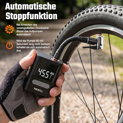 Mini Electric Bicycle Pump with Pressure Gauge, 120 PSI Mini Pump for Auto Stop and Quick Inflation, 500 mAh Battery Air Pump Bicycle with Presta and Schrader Valve for Road Bike, MTB, E-Bike