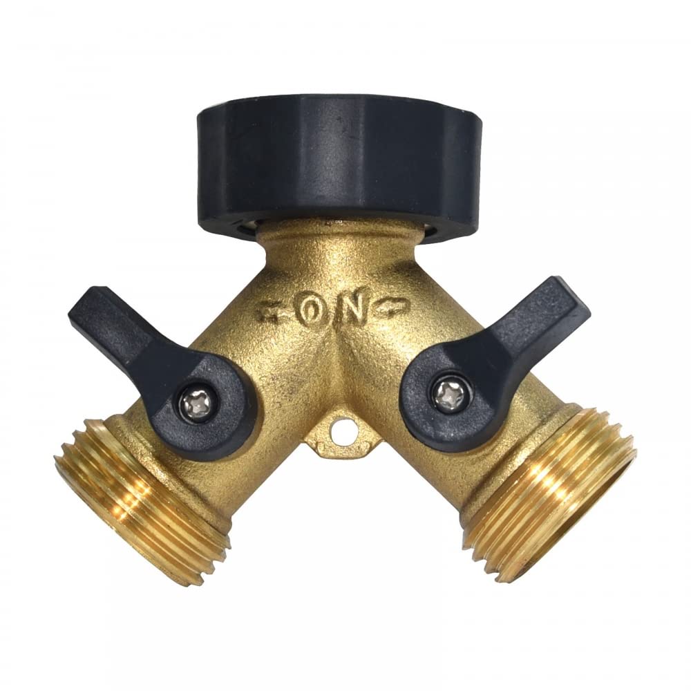 Dual Hose Connectors, 3/4" Tap Y Splitter 2 Way Water Brass Tap Manifold Double Tap Connector with Individual On/Off Valves for Irrigation System