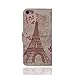 TRURENDI Vintage Retro Paris Eiffel Tower Girls Cute Animal Painted Art Series PU Leather Wallet Flip Case Cover with Card Slot and Magnetic Snap for iPhone 4/4S (Eiffel Tower & Flowers)