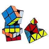 Cuboid Speed Cube Set of 3: 2x2, 3x3 & Pyramid Puzzle Cube | Adjustable Tension for Quick Turn and Smooth Play | Vivid Magic Cubes | Fidget Puzzle Cubes Classic IQ Games Toys for Kids & Adults