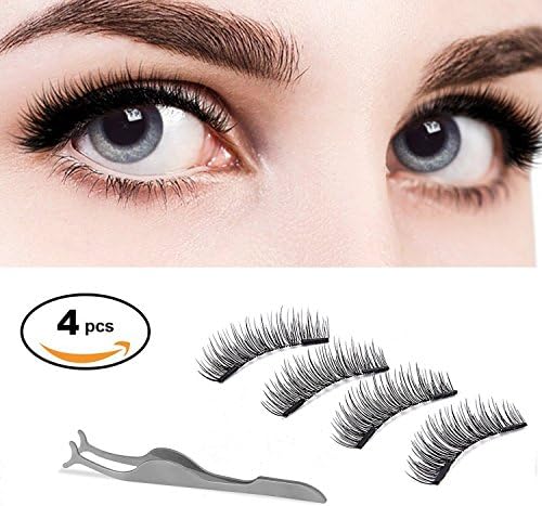 Dual Magnetic False Eyelashes -ChANgly No Glue,Natural Handmade Extension Fake Eye Lashes, 3D Black Double Magnetic, Ultra Thick Ultra Solf, Handmade Reusable 1 Pair/4Pcs (4 PCS LONG)