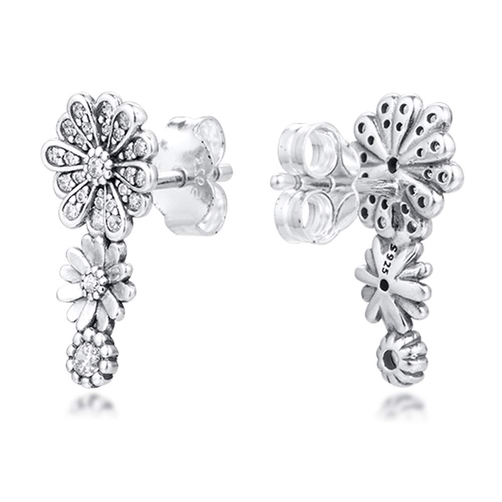 FUNSHOPP 2020 Spring Daisy Flower Trio Stud Earring for Woman 925 Silver DIY Fits for Original Pandora Bracelets Charm Fashion Jewelry