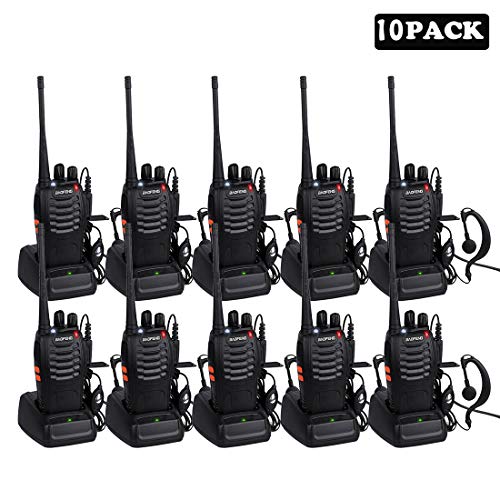 Long Range Walkie Talkie BF-888S, Sunreal 2 Way Radio with Rechargeable Li-ion Battery and Earpieces (10 pack)