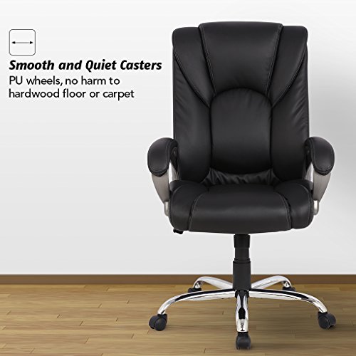 VIVA OFFICE Swivel Office Chair, Black PU Leather