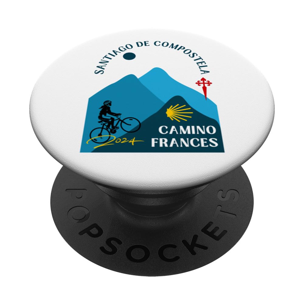 Camino Frances Woman Bicycle Santiago de Compostela 2024 PopSockets Swappable PopGrip