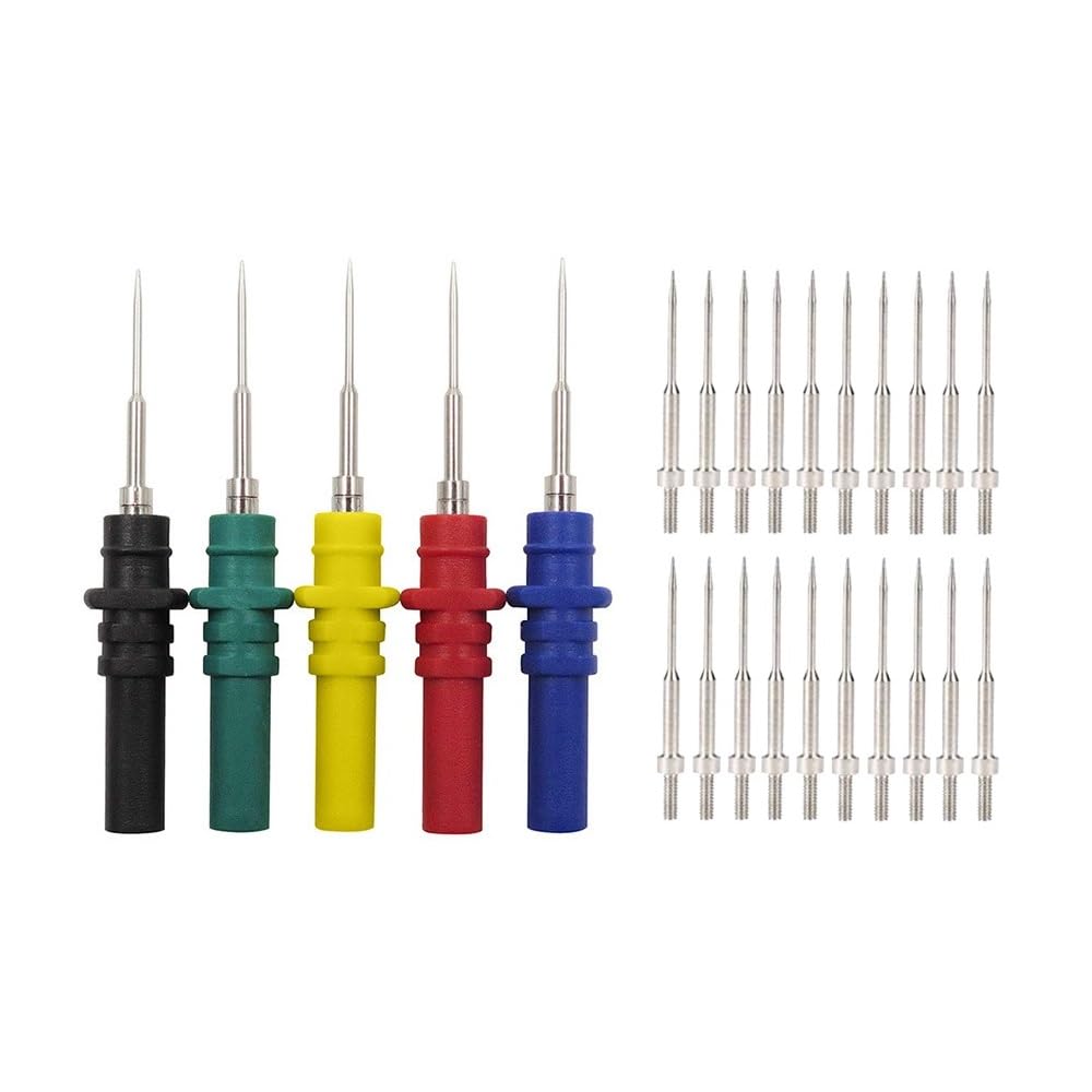 Aofan 5Pcs Multimeter Back Probe Pins Set with 20 Replacement Needles - 4mm Banana Plugs, Sharp Stainless Steel Test Probes for Automotive Circuit Board Diagnostics (Red/Black/Yellow/Green/Blue) ﻿
