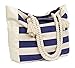 Malirona Large Beach Travel Tote Bag Canvas Shoulder Bag with Cotton Rope Handle (Blue Stripes)
