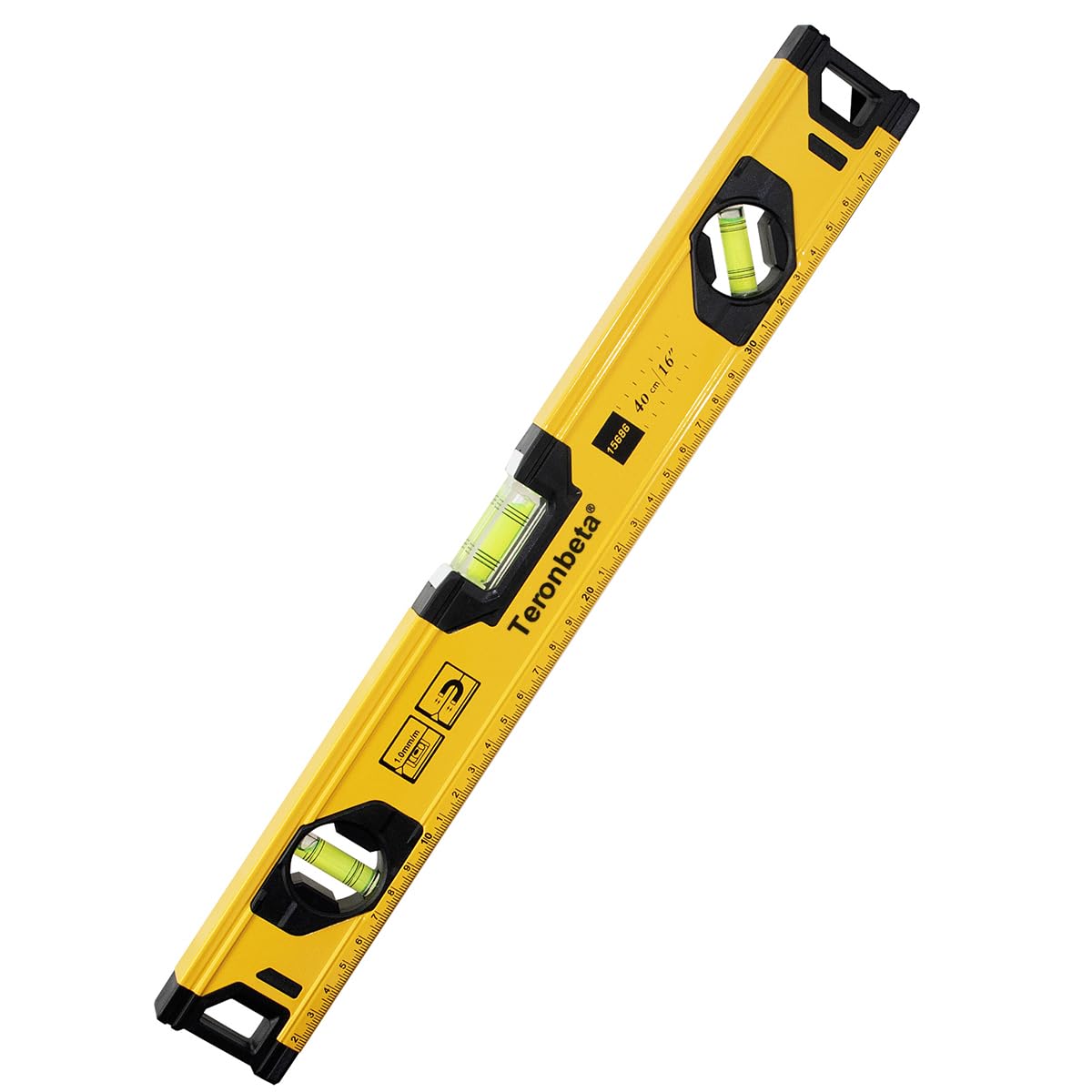 Teronbeta Aluminium Alloy Spirit Level 400 mm/16 Inch Shock Proof Torpedo Level with Magnetic Base and 3 Bubble 45°,90°,180° - Yellow/Black