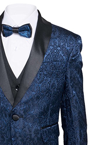 Boys Premium Paisley Patterned Shawl Lapel Tuxedos - Many Colors (20, Navy with Black)
