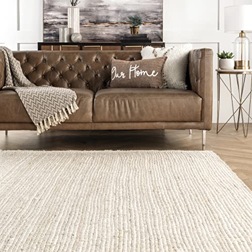 nuLOOM Rigo Hand Woven Farmhouse Jute Area Rug, 10' x 13', Offwhite