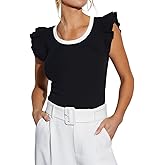 Dressmine Womens Ruffle Tops Summer Ribbed Short Sleeve Shirts 2026 Trendy Casual Crewneck Slim Fit Tank Top Cute Blouses