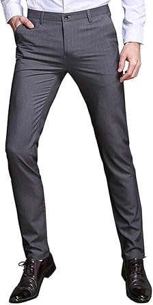 Amazon Co Jp ビジネススラックス メンズ スリム チノパン 光沢 美脚