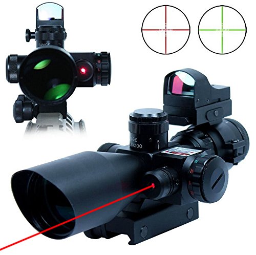 UUQÂ® Clarity+ 2.5-10X40 Compact CQB Red Laser Rifle Scope Green/Red Illuminated Mil-Dot Reticle with Mini Reflex 3 MOA Red Dot Sight