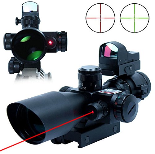 UUQ® Clarity+ 2.5-10X40 Compact CQB Red Laser Rifle Scope Green/Red Illuminated Mil-Dot Reticle with Mini Reflex 3 MOA Red Dot Sight