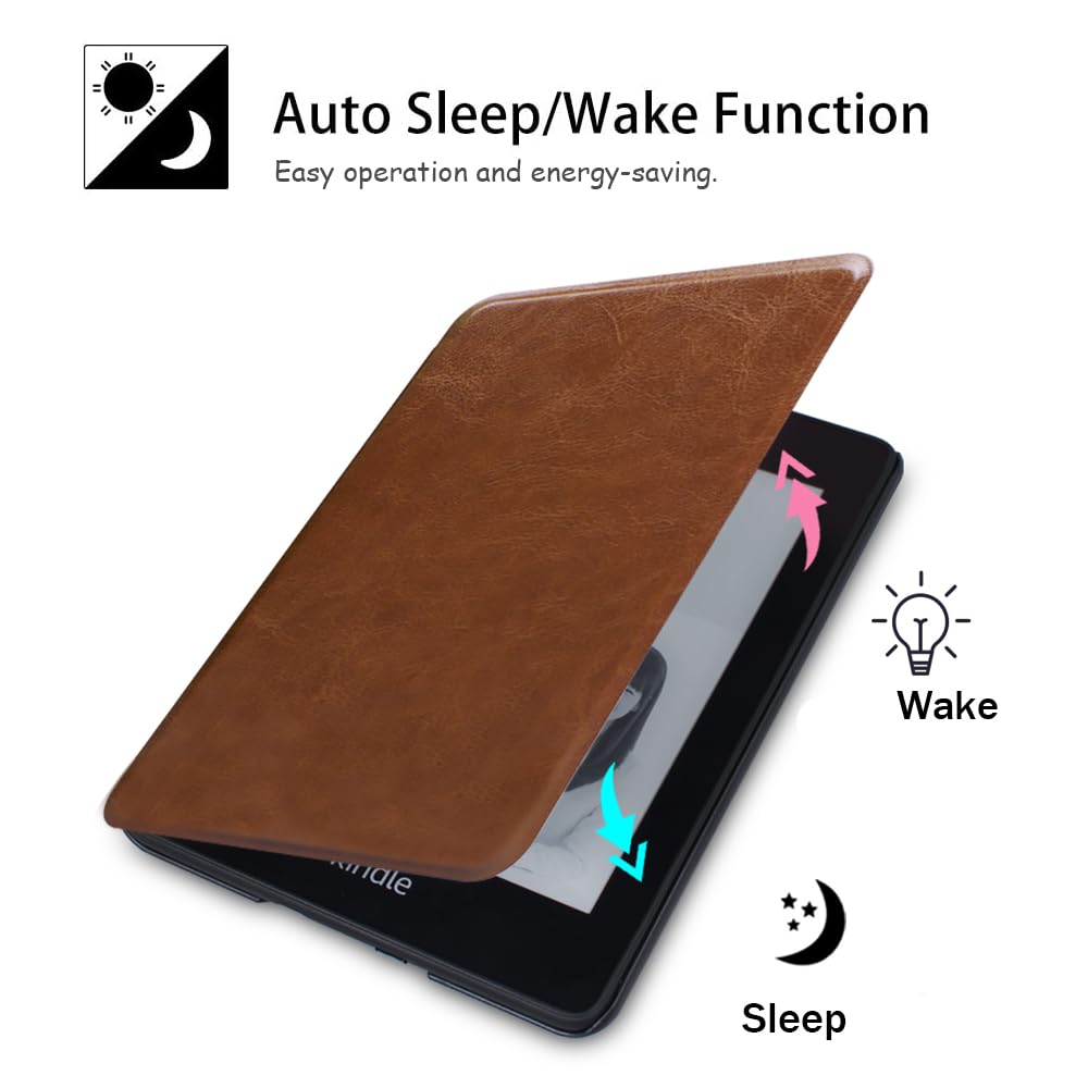 SCSVPN Case for 6'' Kindle 10th Generation (2019 Release, Model NO. J9G29R), Ultra Thin & Lightweight Premium Leather Cover with Hand Strap, Auto Sleep/Wake - Not Fit Kindle 2022/Paperwhite (Brown)