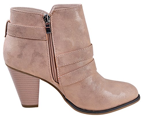 Titan Mall Forever Women's Buckle Strap Block Heel Ankle Booties Rose Gold… - Thumbnail 2