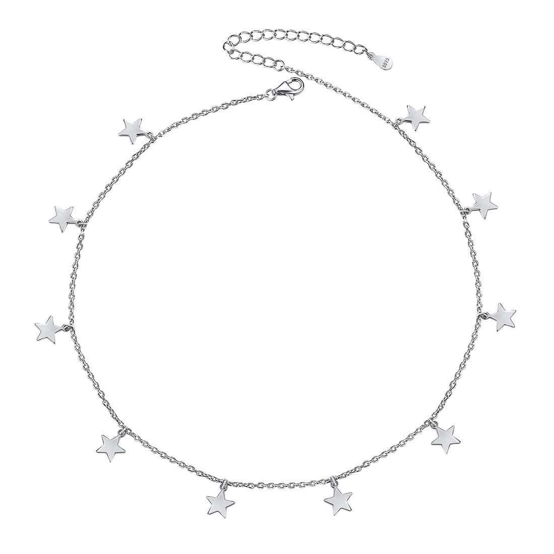 ChicSilver Charm Stars Choker Necklace for Women 925 Sterling Silver Collar Neck Jewelry 33cm+5cm Extended Chain