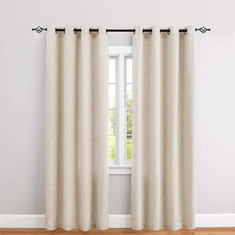 jinchan Burlap Linen Window Curtains for Bedroom Window Panels 1 Pair Rustic Decor Drapes 52" Wide x 95" Ivory