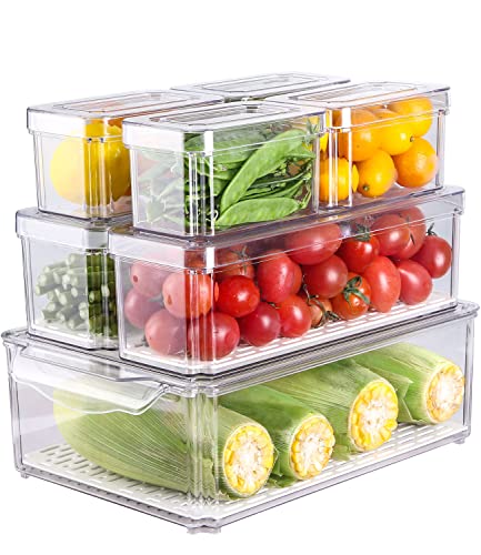 JOSPL Set di 7 Contenitori per Frigorifero, Organizzatori per Dispensa, Cestini, Trasparente, Organizer con Maniglia per Cucina, Armadietti,Bagno