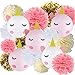 18 pcs Unicorn Birthday Party Decorations - 12pcs Tissue Paper Pom Poms,6pcs Unicorn Paper Lanterns with Glitter Horn Ears Eyelashes for Unicorn Baby Shower Birthday Party Supplies(DIY)
