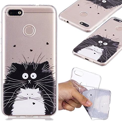 Huawei Enjoy 7 Case,Y6 Pro 2017 TPU case,KAWOO Ultra Slim P9 Lite Mini case Shockproof Soft Silicone Back Cover for Huawei P9 Lite Mini,Black and white cat