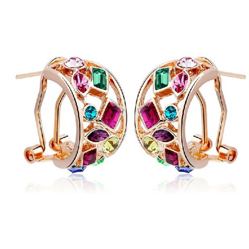 Fashion Plaza Hoop Earrings with Coloful Crystals E484