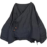 NFYM Women's Hanten Kimono Cardigan Long Sleeve Wrap Front Cotton Linen Retro Hanfu Costume Irregular Shirt Tops