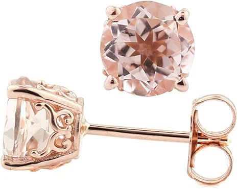 Solid 14k Rose Gold Morganite Stud 