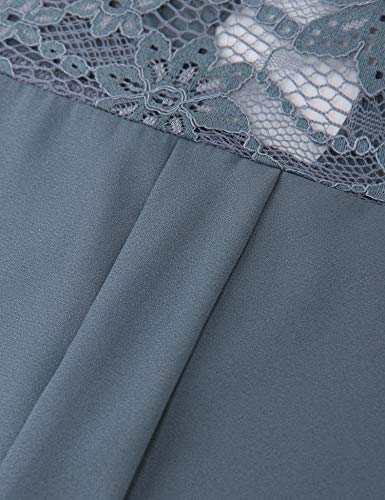 Gaharu Office Shirt, Womans Casual Blouses V Neck Ladies Chiffon Patchwork Office Tee Tops for Work Comfortable Business Shirts and Blouses Blue Grey,XXL - Thumbnail 5