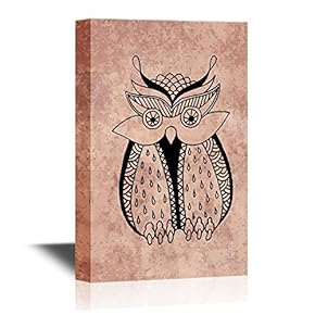 Canvas Wall Art - Ethnic Style Owl with Floral Pattern - Gallery Wrap Modern Home Art | Ready to Hang - 12x18 inches