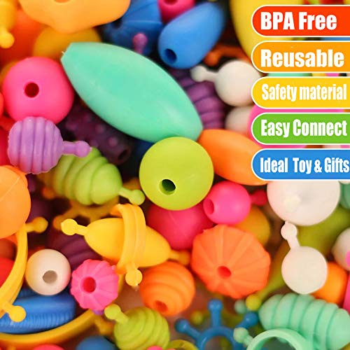 Edycur Pop Beads DIY Jewelry Making Kit, Art Crafts Toys for 3, 4, 5, 6, 7,8 Year Old Kids Girls,Hair Clasp,Necklace, Bracelet and Ring,Best Toys Gift for Kids