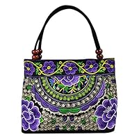 Cupcinu Ethnic Style Ladies bag Chinese Embroidered Handbag Embroidery Ethnic Canvas Bags Fashion Handmade Flowers Ladies Tote Shoulder Bags Phone Shoulder Bags size 312310.5 cm (purple)