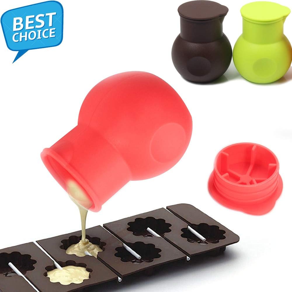Chocolate Melting Pot Silicone - Mould Butter Sauce Milk Microwave Baking Pouring Kitchen Aid Tools - Red Green chocolate (3Pcs, Green)