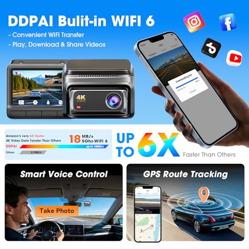 DDPAI Dash Cam for Cars, 4K+1080P Front and Rear Dashcam, Dual HDR Dash Camera, 5G WiFi6, 2K/60FPS, 3" IPS, GPS, AI ISP Night Vision, 24H Parking Monitor, ADAS, G-Sensor, Max Support 512G, Z60 2026