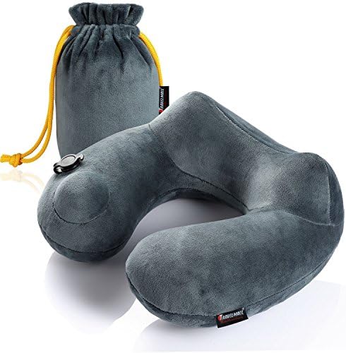 LoveisCool Travel Pillow Luxuriously Soft Inflatable Neck Pillow Support-Compact & Lightweight for Sleeping on Airplane, Car, and Train . Carrying Bag-Soft & Ergonomic One Size Design